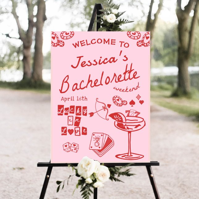 Pink Whimsical Poker Bachelorette Welcome Foam Board (Creator Uploaded)
