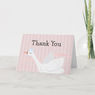 Pink Whimsical Princess Swan Baby Shower  Letterpress Thank You Card