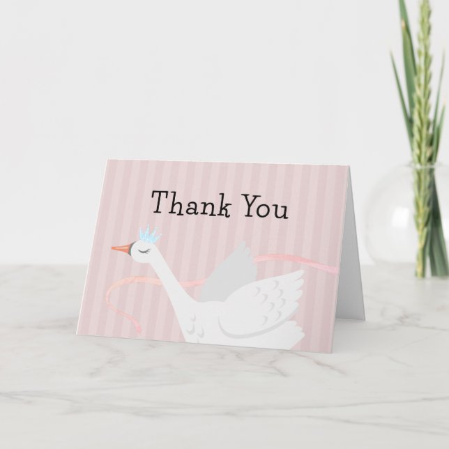 Pink Whimsical Princess Swan Baby Shower  Thank You Card (Front)