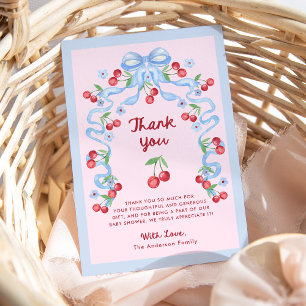 Pink Whimsical Retro Cherries   Baby Shower Thank You Card