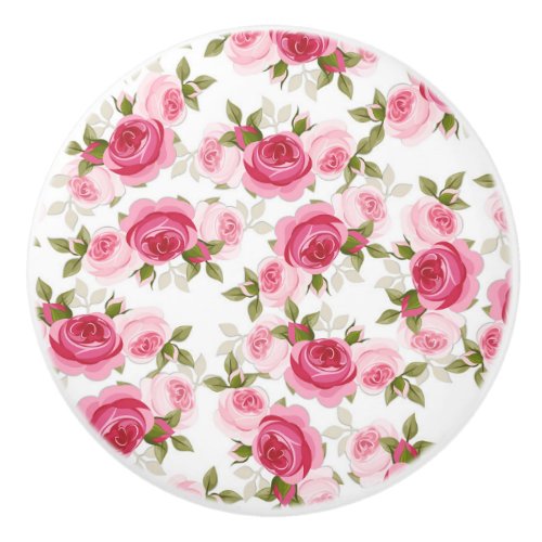 Pink Whimsical Roses Rustic Floral Shabby Chic Ceramic Knob