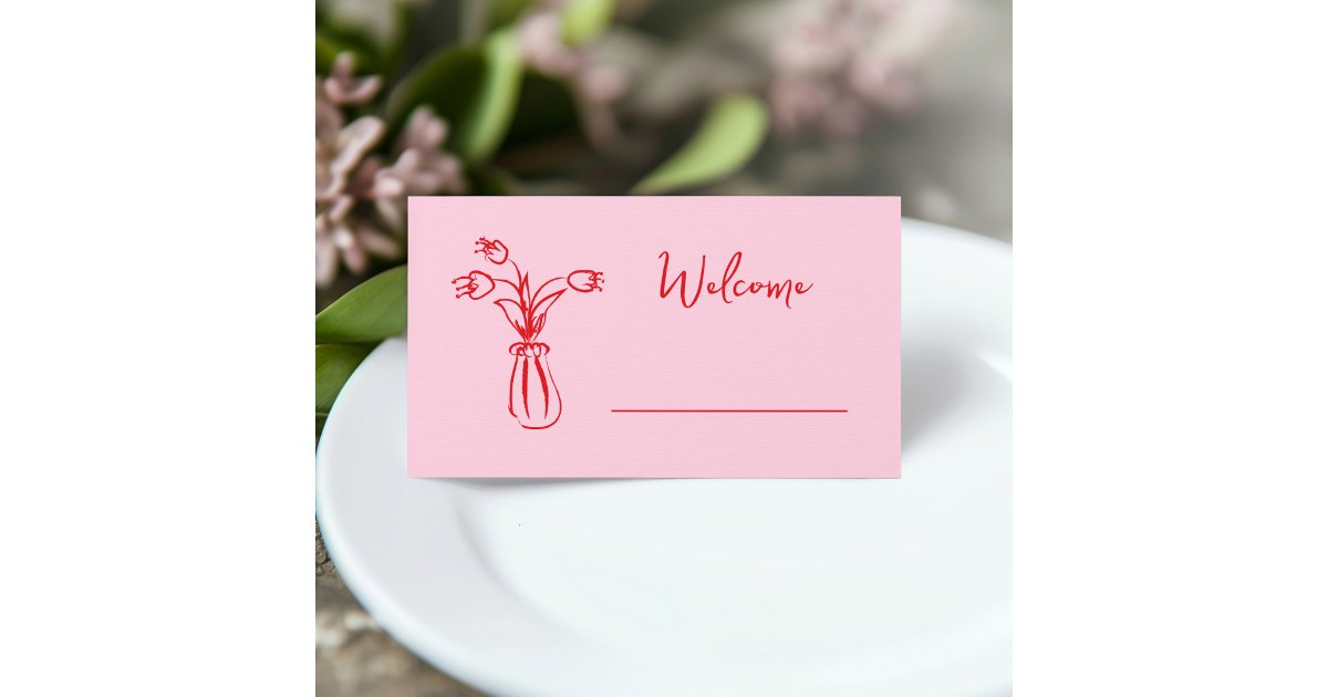 Pink Whimsical Scribble Doodle Bridal Shower Place Card | Zazzle