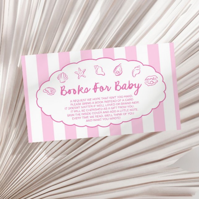 Pink Whimsical Seashell Baby Shower Books For Baby Enclosure Card (Creator Uploaded)