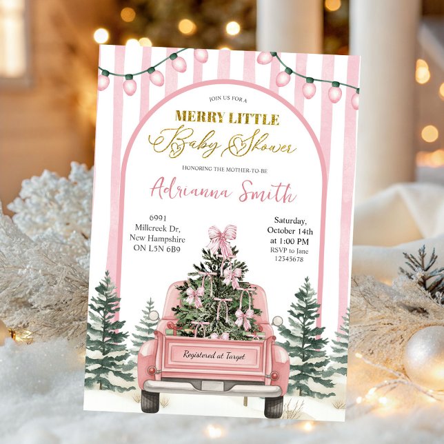 Pink Whimsical Stripes Merry Little Baby Shower Invitation (Creator Uploaded)