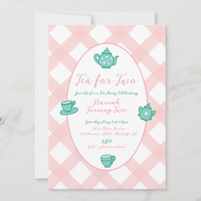 Pink Whimsical Tea Party Birthday Invitation (Front)