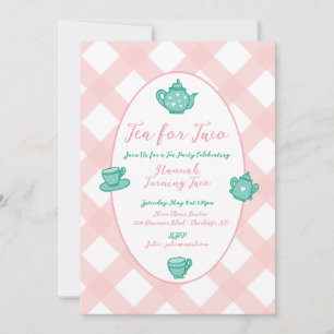 Pink Whimsical Tea Party Birthday Invitation