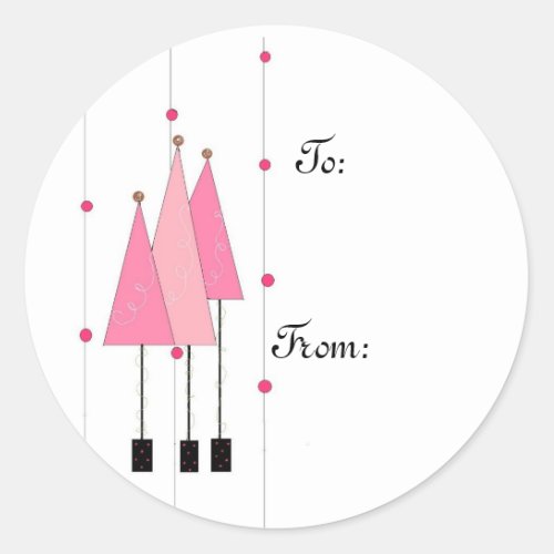 Pink Whimsical Trees Classic Round Sticker