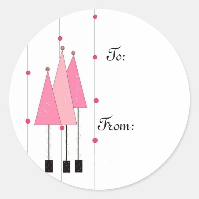 Pink Whimsical Trees Classic Round Sticker (Front)