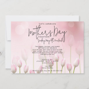 Pink Whimsical Tulips Mother's Day Script Brunch Invitation