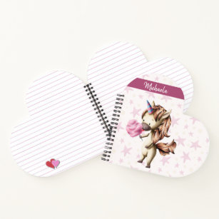 Pink Whimsical Unicorn with Cotton Candy Heart Notebook
