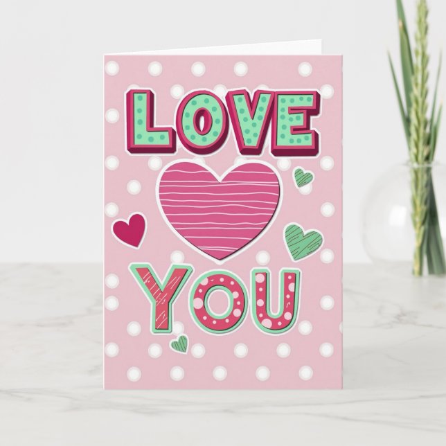 Pink Whimsical Valentines Card For Her (Front)
