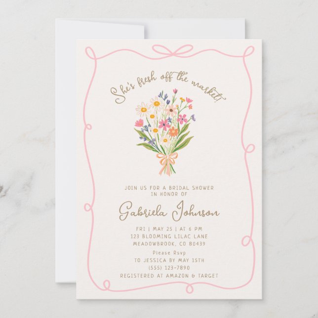 Pink Whimsical Wavy Frame Bridal Shower Invitation (Front)