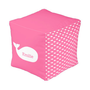 Pink Whimsical Whale Personalized Children's Pouf