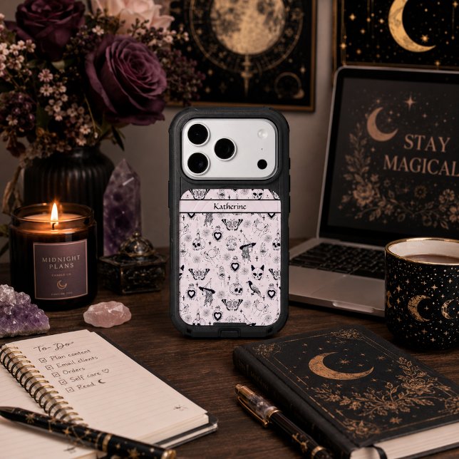 Pink Whimsigoth Witchy Pattern Custom Name  Otterbox iPhone Case (Creator Uploaded)