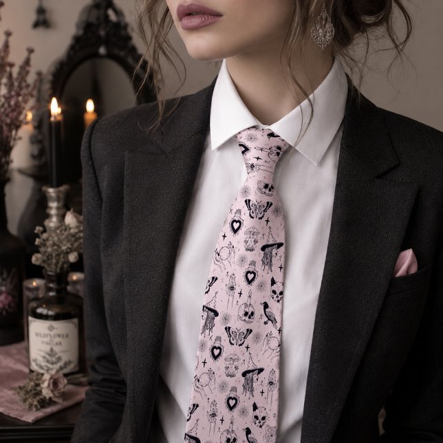 Pink Whimsigoth Witchy Pattern Neck Tie (Creator Uploaded)