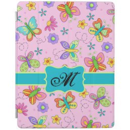 Pink Whimsy Butterflies Monogram Personalized iPad Smart Cover