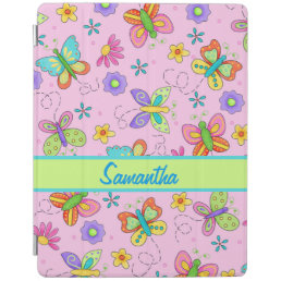 Pink Whimsy Butterflies Name Personalized iPad Smart Cover