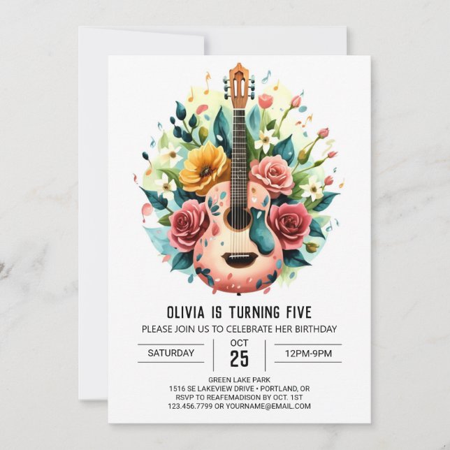Pink Whimsy Guitar Birthday Invitation (Front)