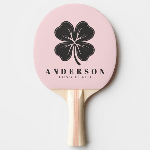 Pink Whisper and Black Four Leaf Clover with Name Ping Pong Paddle