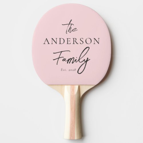 Pink Whisper and Black Hand Written Family Name Ping Pong Paddle