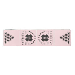 Pink Whisper and Black Irish Clover Wedding Crest Beer Pong Table