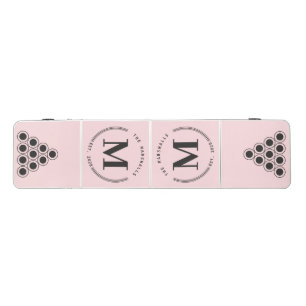 Pink Whisper and Black Modern Circle Monogram Beer Pong Table