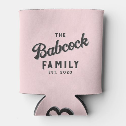 Pink Whisper and Black Retro Family Name & Year Can Cooler