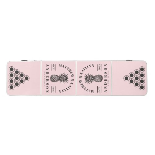 Pink Whisper and Black Tropical Pineapple Wedding Beer Pong Table