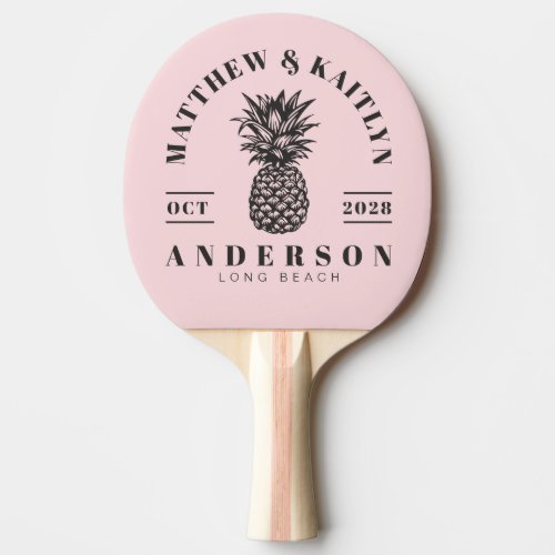 Pink Whisper and Black Tropical Pineapple Wedding Ping Pong Paddle