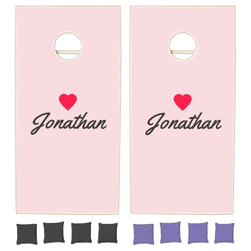 Pink Whisper and Black Vintage Heart Signature Cornhole Set