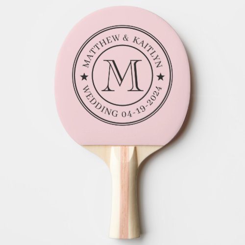 Pink Whisper and Black Wedding Monogram Star Ping Pong Paddle