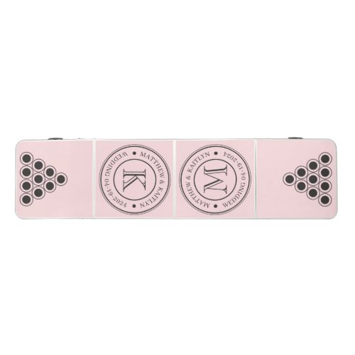 Pink Whisper and Black Wedding Monogram with Name Beer Pong Table