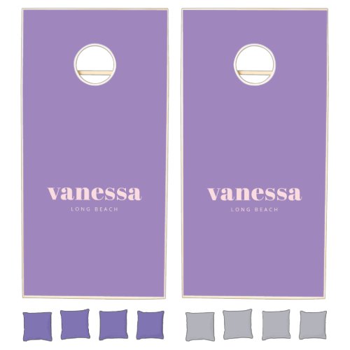 Pink Whisper Black Ful Minimal Modern Classic Name Cornhole Set