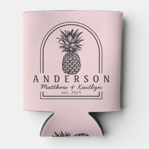 Pink Whisper & Black Pineapple Wedding Arch & Name Can Cooler
