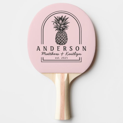 Pink Whisper & Black Pineapple Wedding Arch & Name Ping Pong Paddle