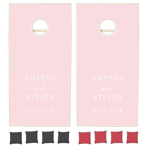 Pink Whisper Couple Names with Wedding Date Cornhole Set
