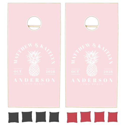 Pink Whisper Tropical Pineapple Wedding Cornhole Set