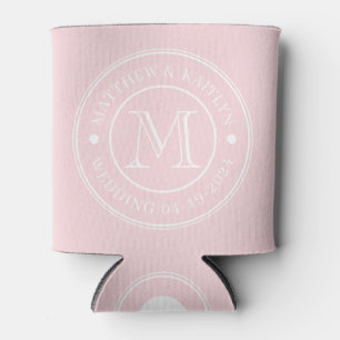 Pink Whisper Wedding Monogram Can Cooler