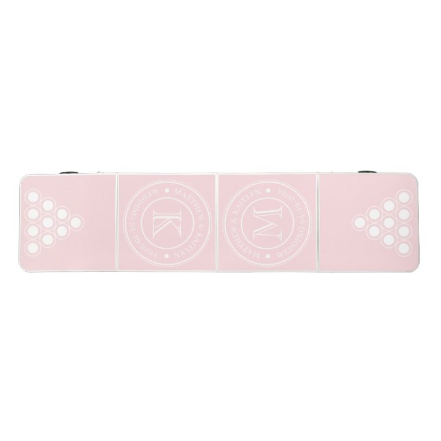 Pink Whisper Wedding Monogram with Name & Date Beer Pong Table (Top)