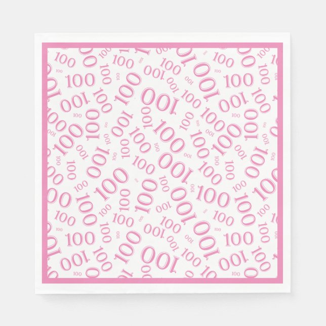 Pink/White 100 Random Number Pattern Napkins (Front)