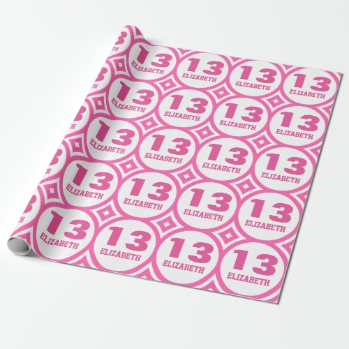 Pink White 13th TEEN Birthday Custom Name A8E Wrapping Paper