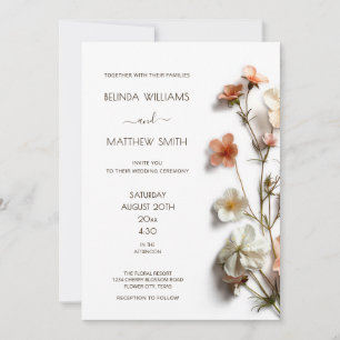 Pink White 3D Wildflowers Simple Invitation