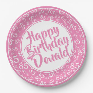 Pink/White 85th Random Number Pattern Paper Plates