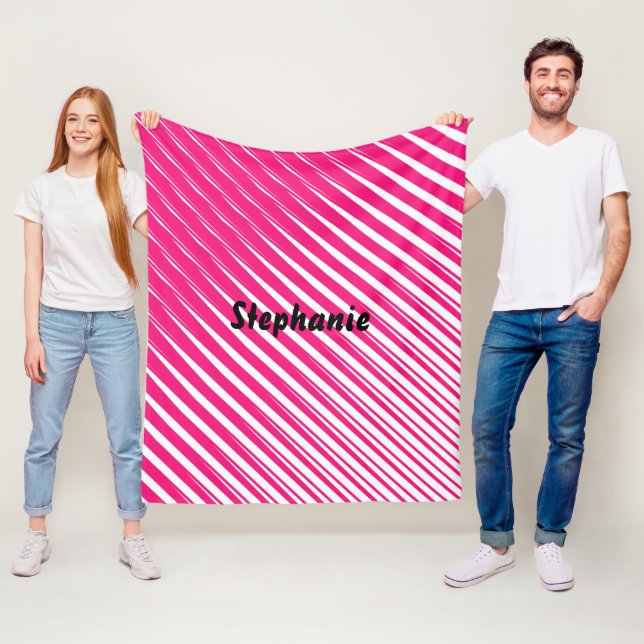 Pink White Abstract Custom Name Gift Cute Girly Fleece Blanket (In Situ)