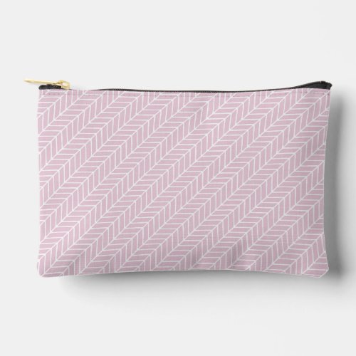 Pink  White Abstract Diagonal Chevron Pattern Accessory Pouch