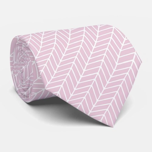 Pink  White Abstract Diagonal Chevron Pattern Neck Tie