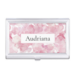 Pink White Abstract Floral Business Card Case