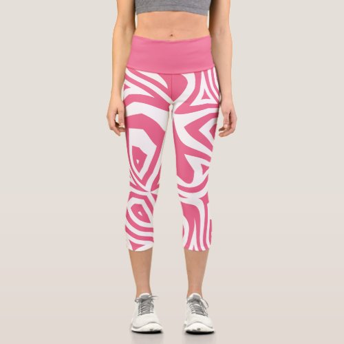 Pink  White Abstract Zebra Print Womens Leggings