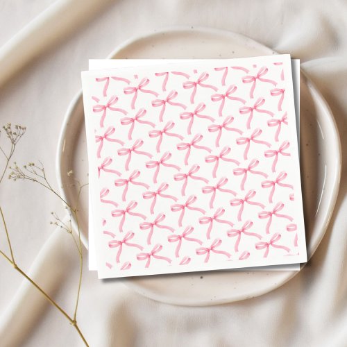 Pink  White Aesthetic Soft Pink Bow Paper Napkins