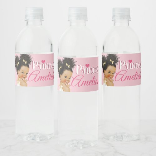 PinkWhite Afro Princess Ballerina Baby Girl Water Bottle Label